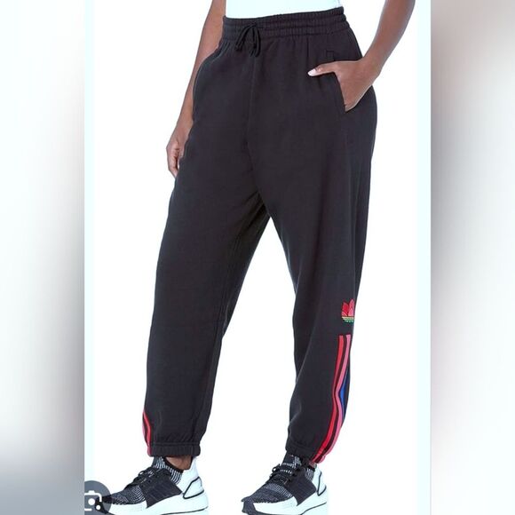 Adidas Originals Sweatpants Drawstring Pull-On Black Multicolor Stripe Women's S - Picture 1 of 13